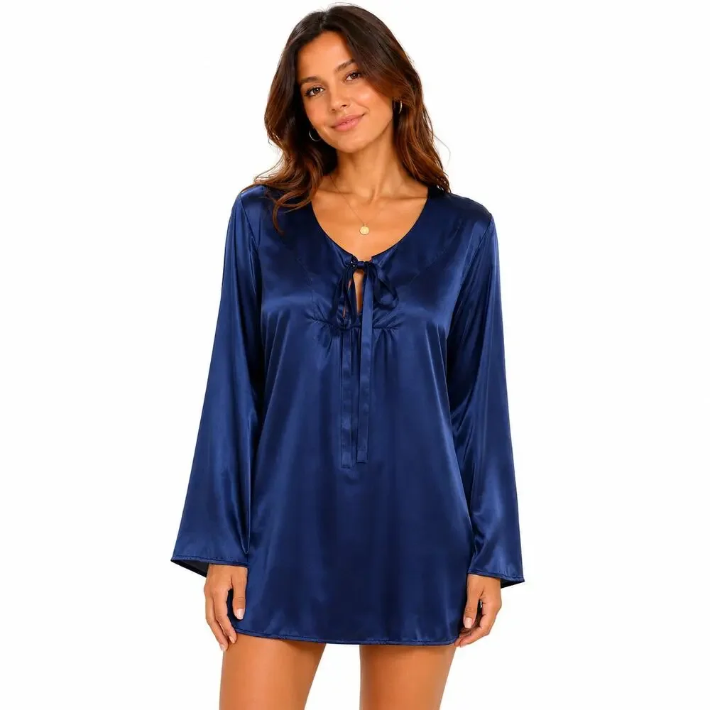 Vintage 90s Victoria's Secret 100% Silk Blue Sleep Tunic Size Small